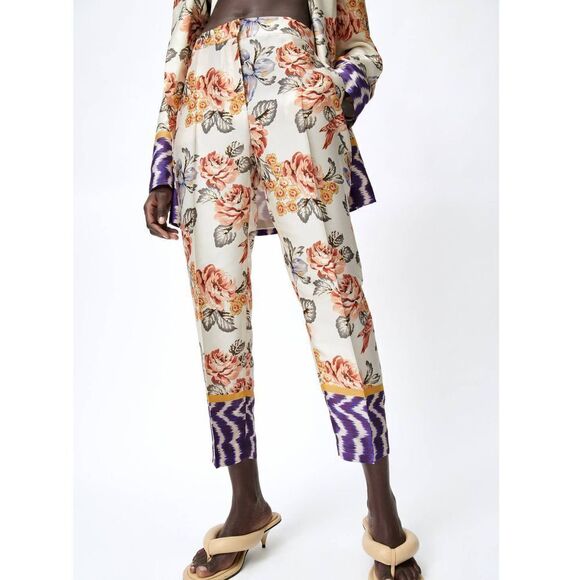 ZARA Printed Floral Pants New Small - Picture 1 of 7